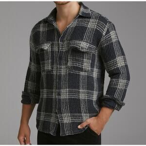 PacSun Medium Plaid Black Gray Long Sleeve Shirt Cotton Crinkle